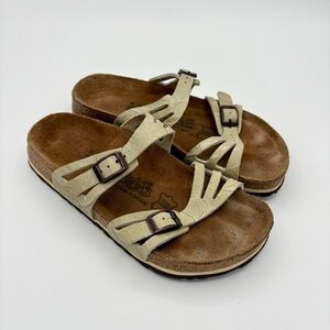 Birki's Birkenstock Moorea Double Strap Sandals Sage Green Leather Straps Size 5